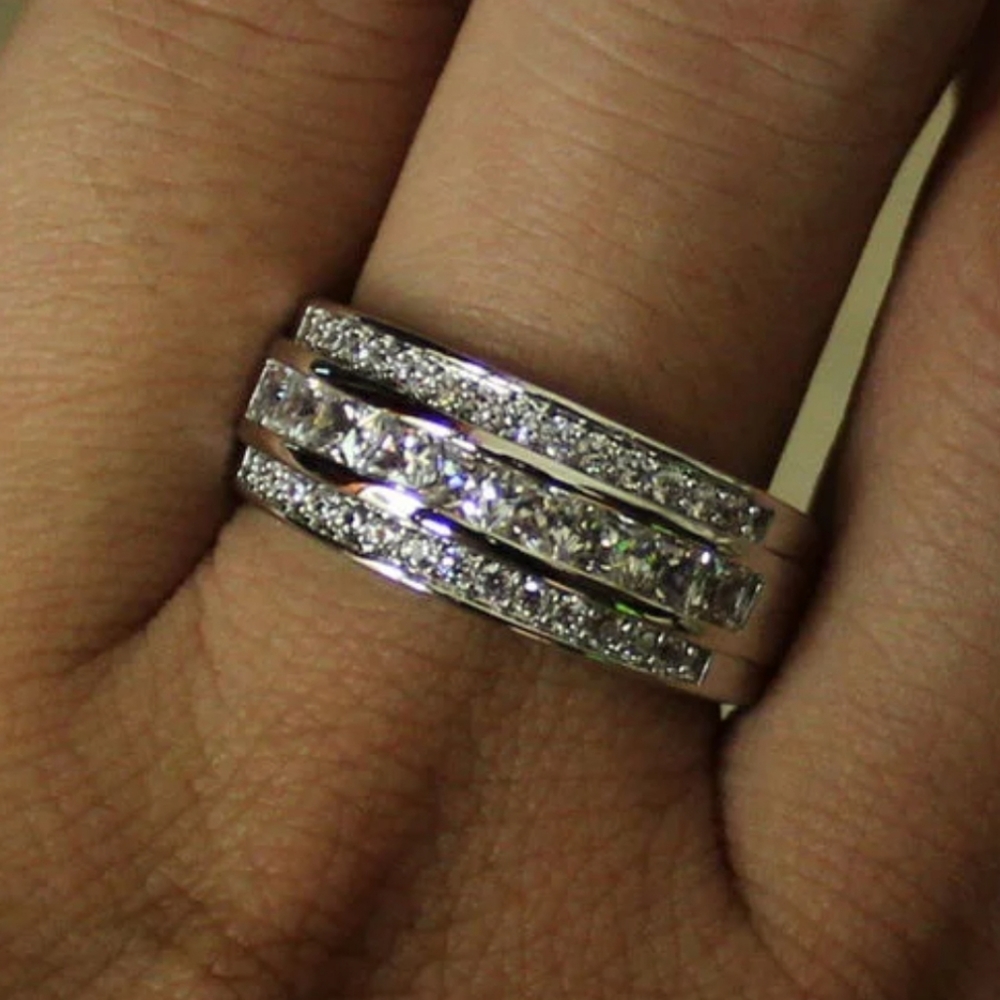 Thick White Gold filled Unisex CZ Ring - Picture 1 of 8